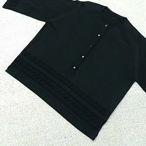 EUC Decorative Waist & Sleeves Black Blouse